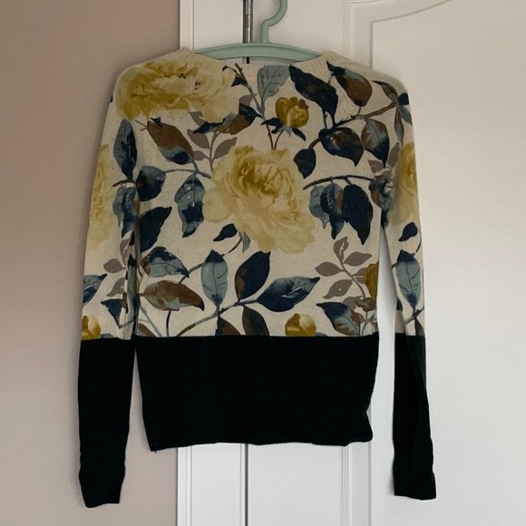 Weekend Max Mara Green Wool Cashmere Blend Sweater Yellow Floral Print Size XS - Picture 2 of 6